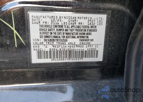 2024 Nissan Sentra S from USA, damaged, VIN 3N1AB8BV7RY242599
